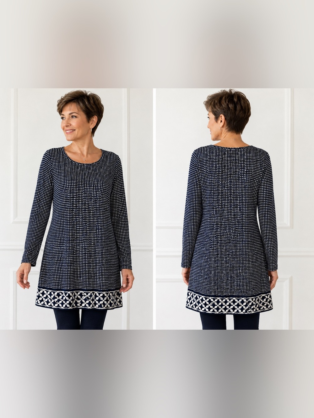 Michael Michael Kors Navy Geometric Print Long Sleeve Shift Dress Size M
